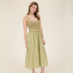 215 - Light Olive Sweater Knit Top Midi Dress